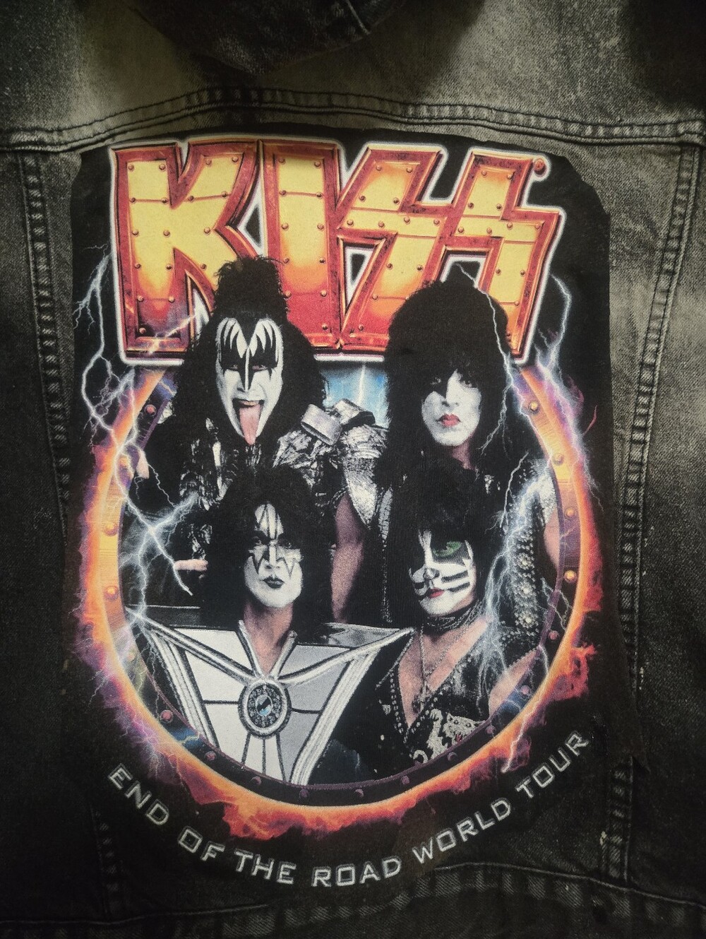 KISS End of the Road Jacket — Upcycled Black Denim, Band Merch. Jacket5 - Picture 3 of 7